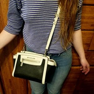 MK 9" Black & White Crossbody Shoulder Bag Purse